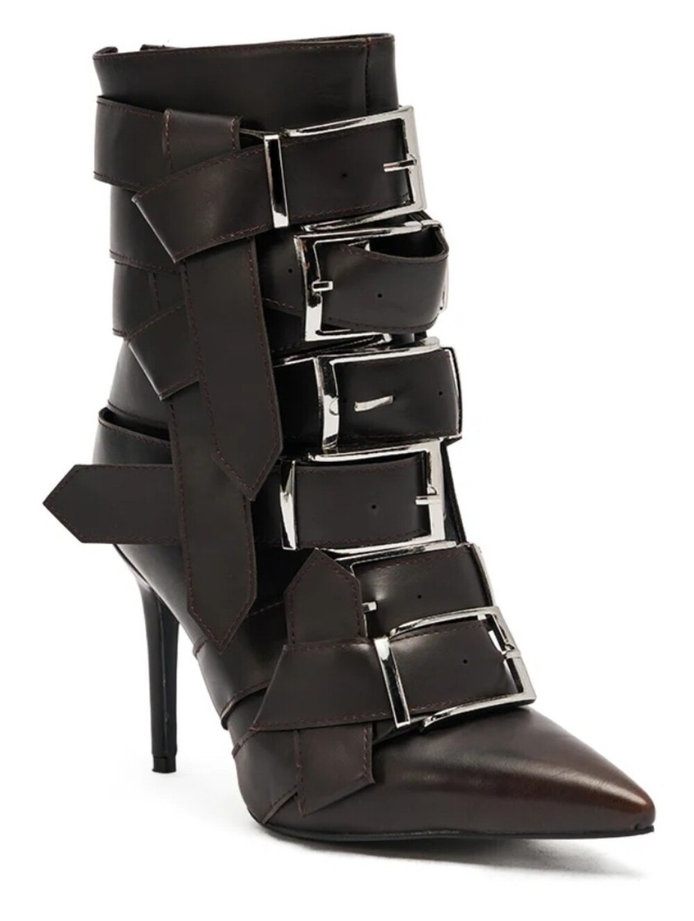 Women’s Dark Chocolate Brown Buckle Strap Stiletto Ankle Boot